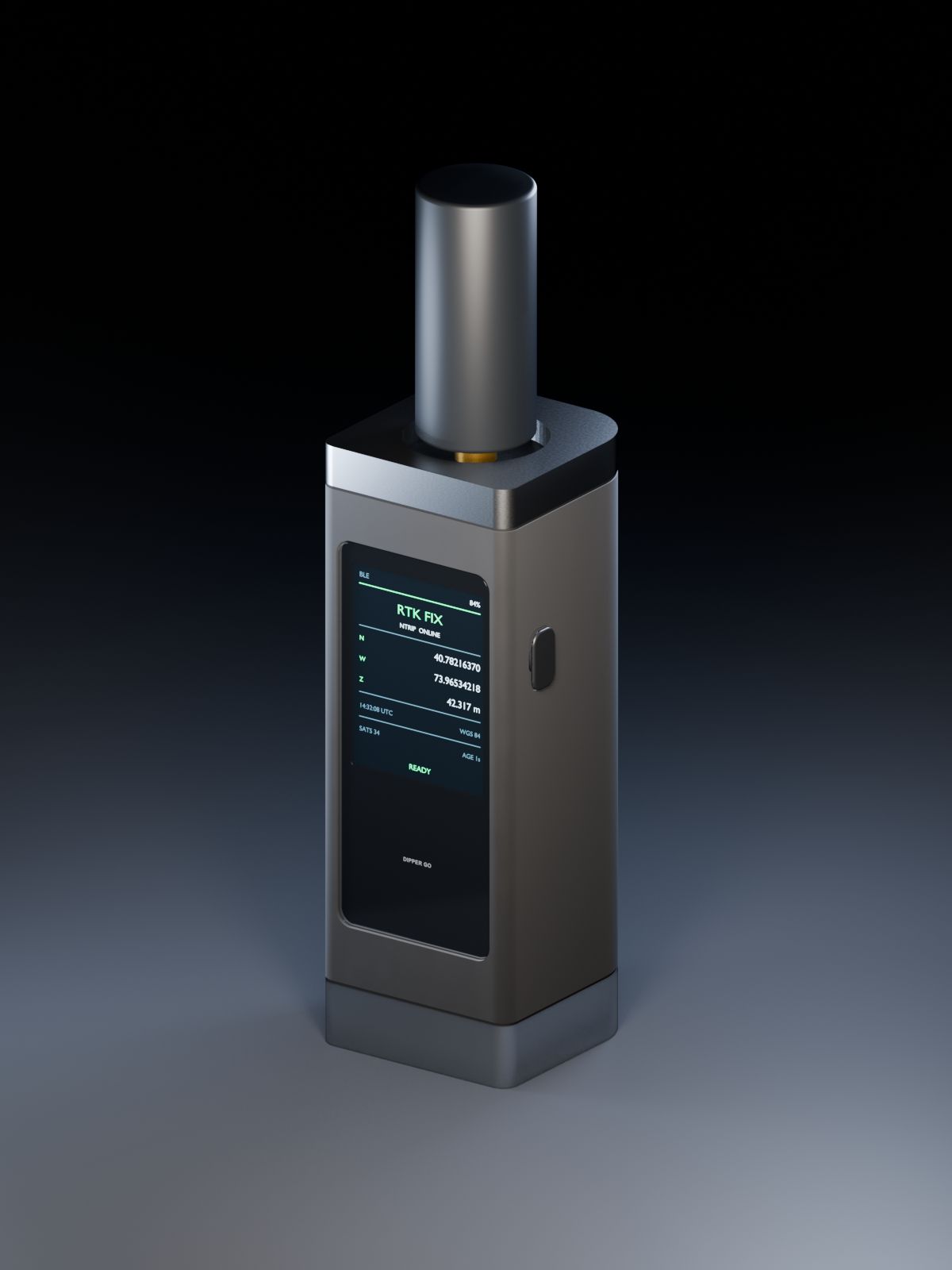Dipper Go from the front three-quarter view, with its screen and antenna (concept render)